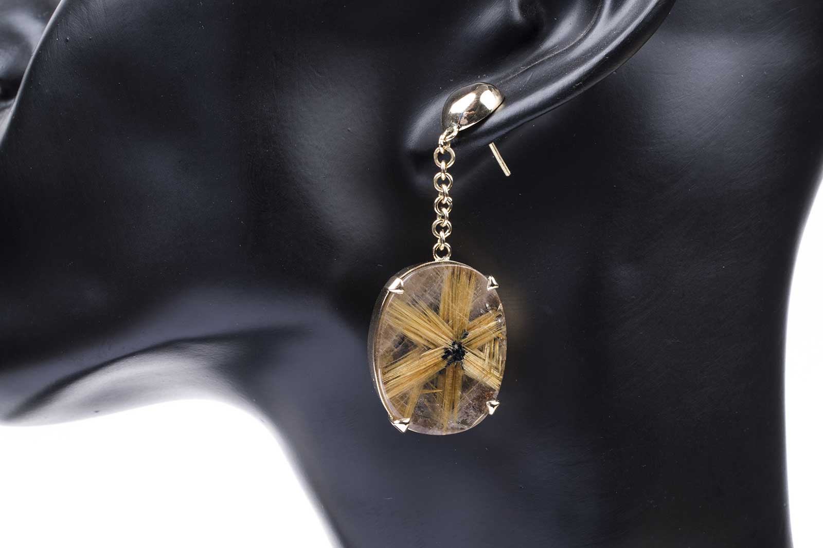  L’Aquart ‘The Crab Prince’ earrings in hand carved Brazilian golden rutilated quartz, gold and diamonds
