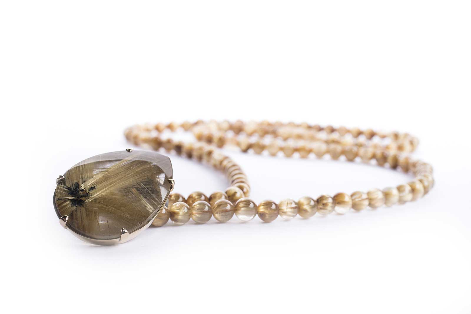  L’Aquart ‘The Crab Prince’ pendant in hand carved Brazilian golden rutilated quartz, gold and diamonds