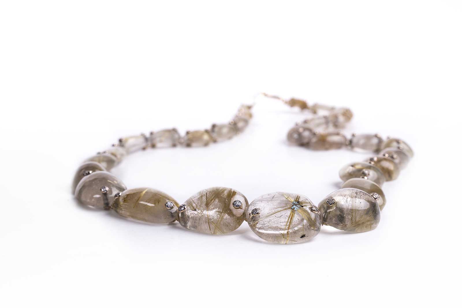  L’Aquart ‘The Crab Prince’ necklace in hand carved Brazilian golden rutilated quartz, gold and diamonds
