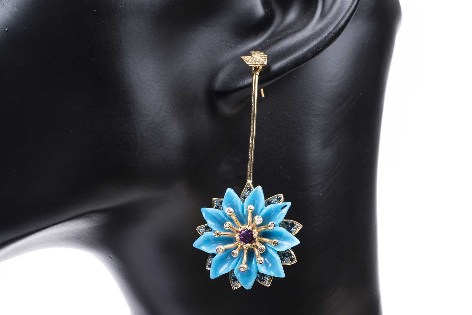  L’Aquart ‘Never Kissed Prince Frog’ ‘Lily’ earrings in turquoise, diamonds, amethyst and gold