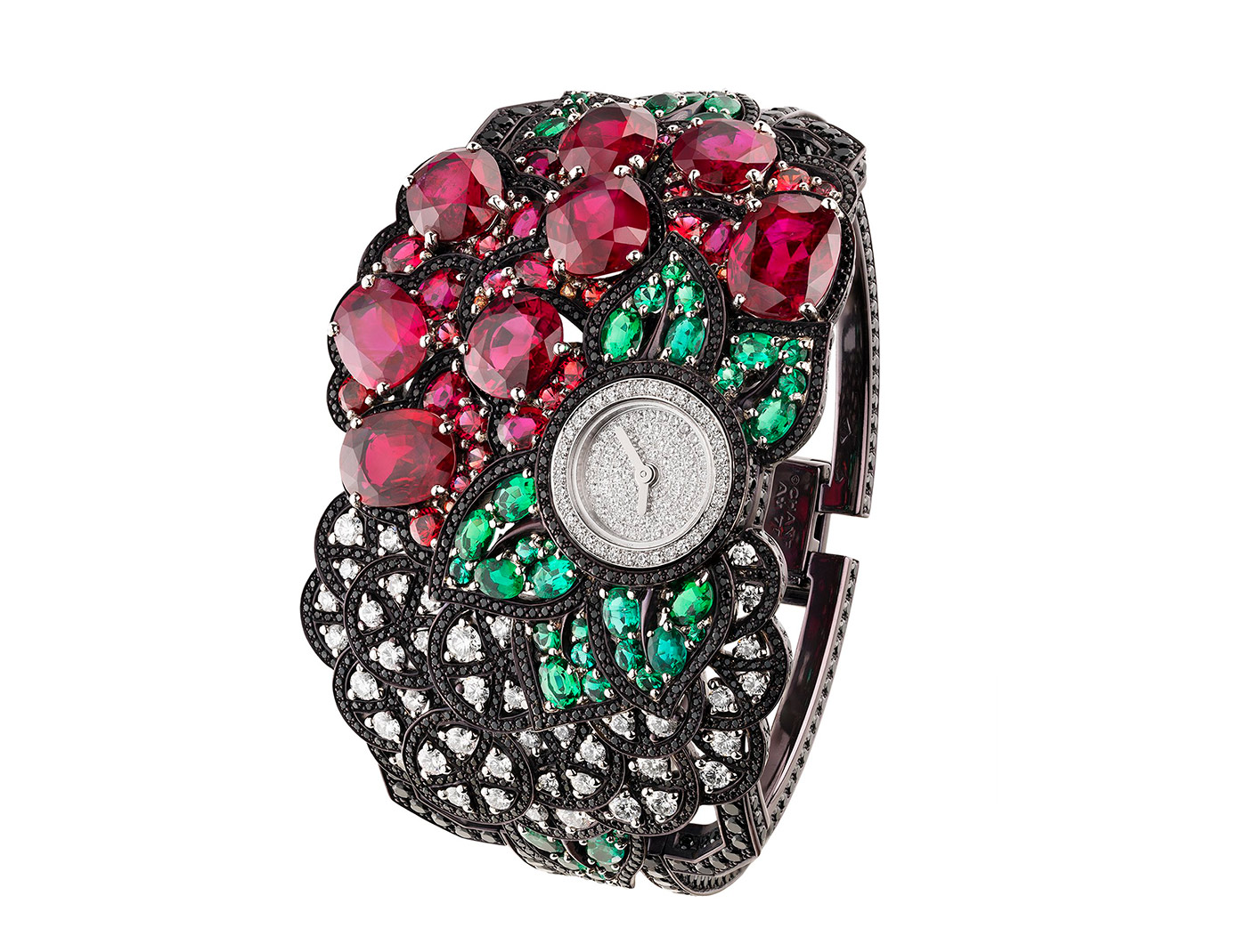  Chanel 'Calligraphie Florale' watch from the 'Coromandel' collection in pigeon's blood rubies, emeralds, orange sapphires, black spinels and diamonds