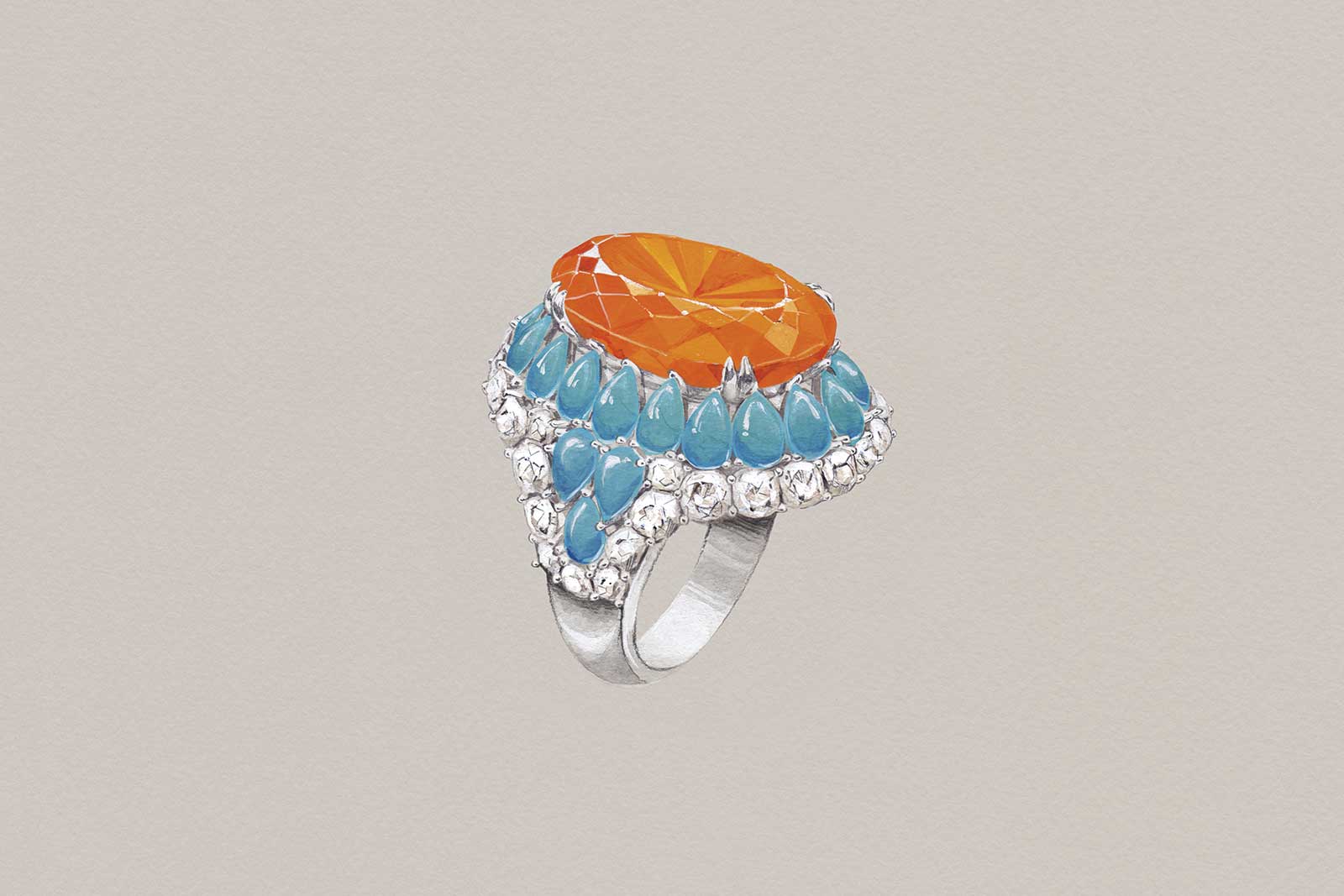 Harry Winston 'Winston Candy' ring with 16.69ct oval cut spessartite garnet, pear cut turquoise and diamonds 