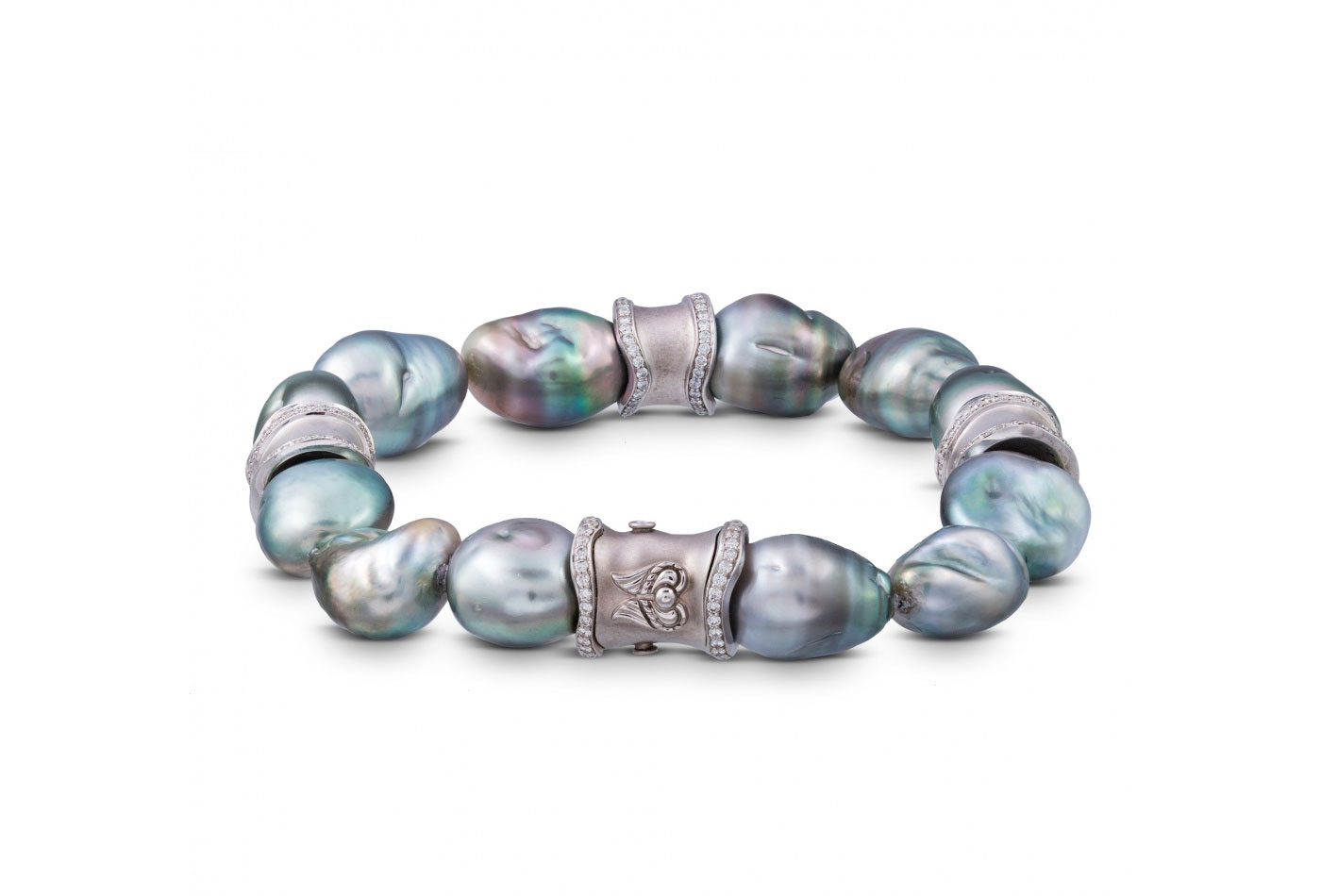 Ksenia Podnebesnaya bracelet with Tahitian baroque pearls and diamonds