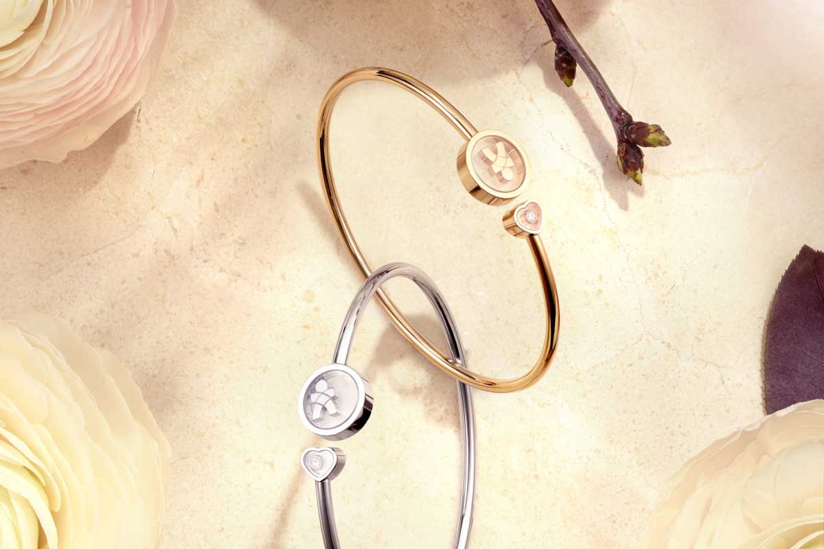  Chopard 'Educate a Child' bangles with diamonds in 18k rose or white gold