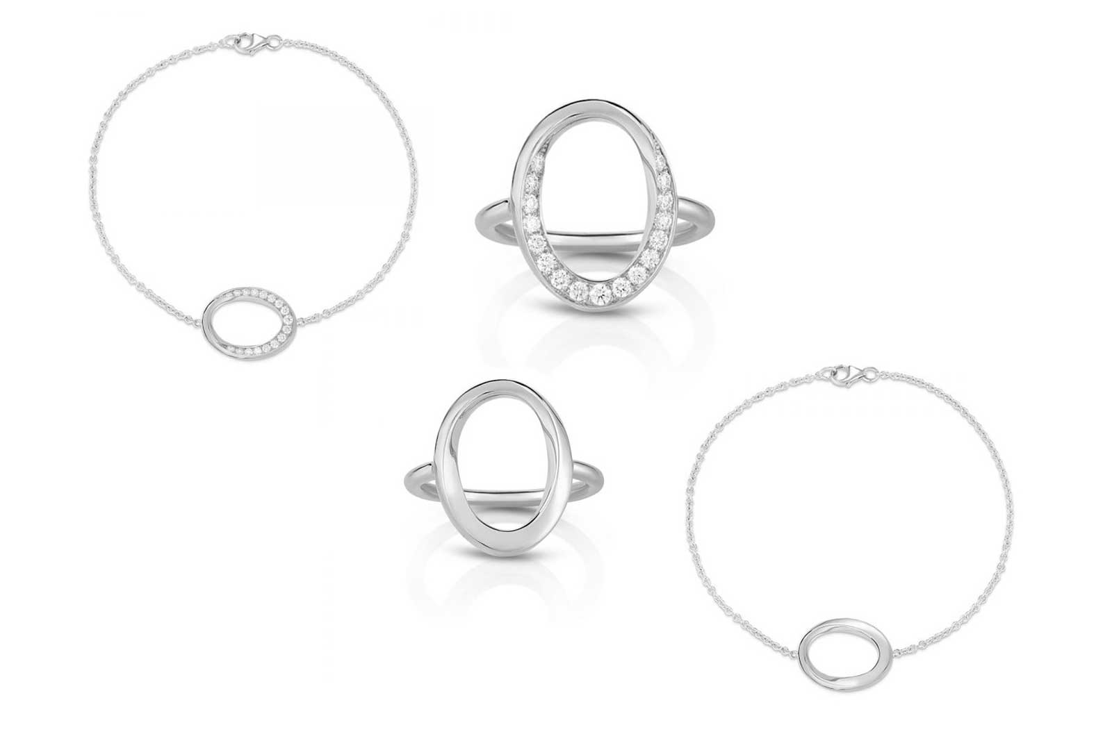 Lauren Addison 'Single Link' bracelets and rings with diamonds in 14k white gold