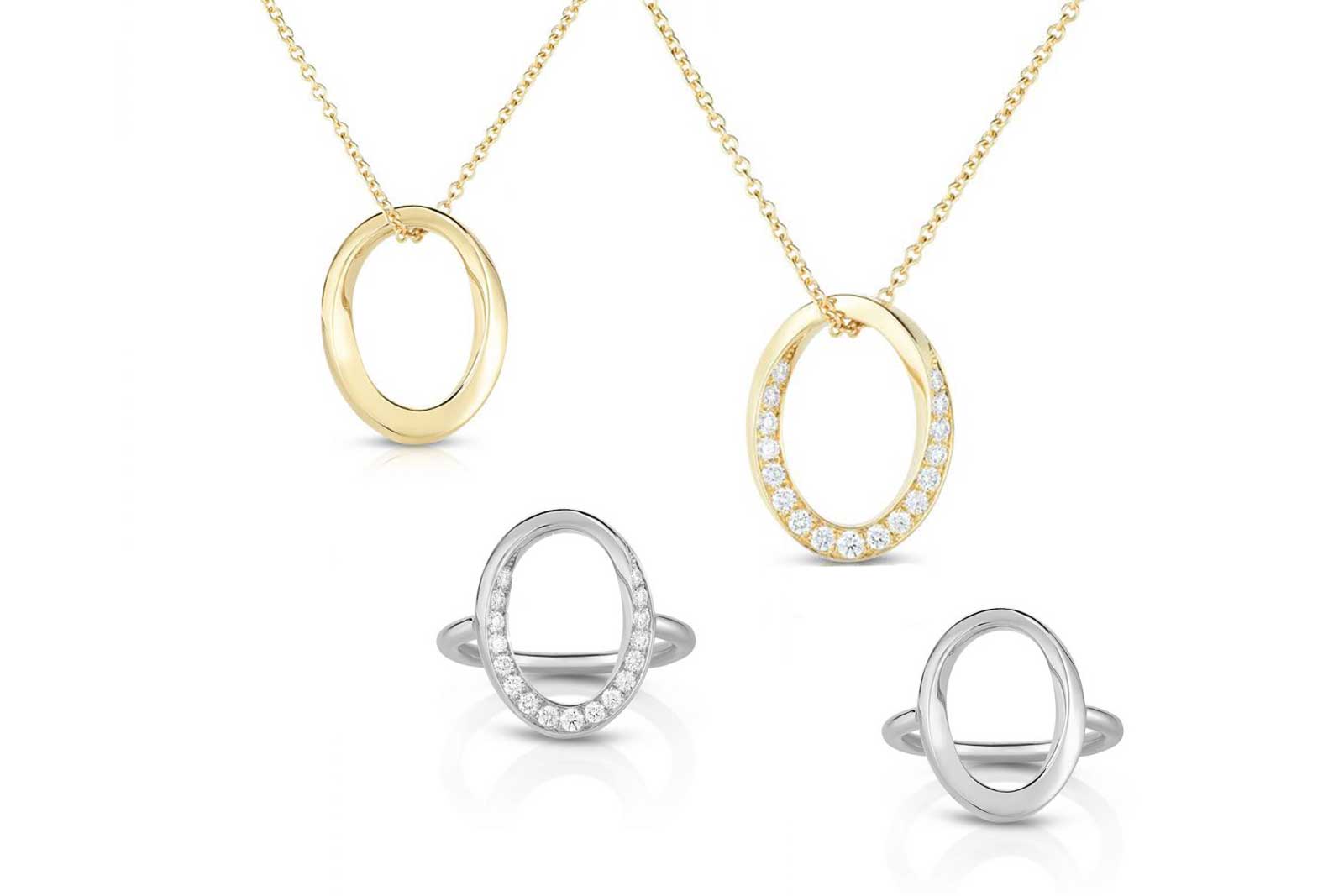  Lauren Addison 'Single Link' necklaces and rings with diamonds in 14k white or yellow gold