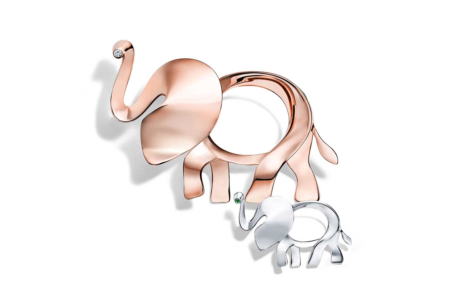 Tiffany&Co. 'Save the Wild' brooches with diamonds or emeralds in 18k rose gold or sterling silver