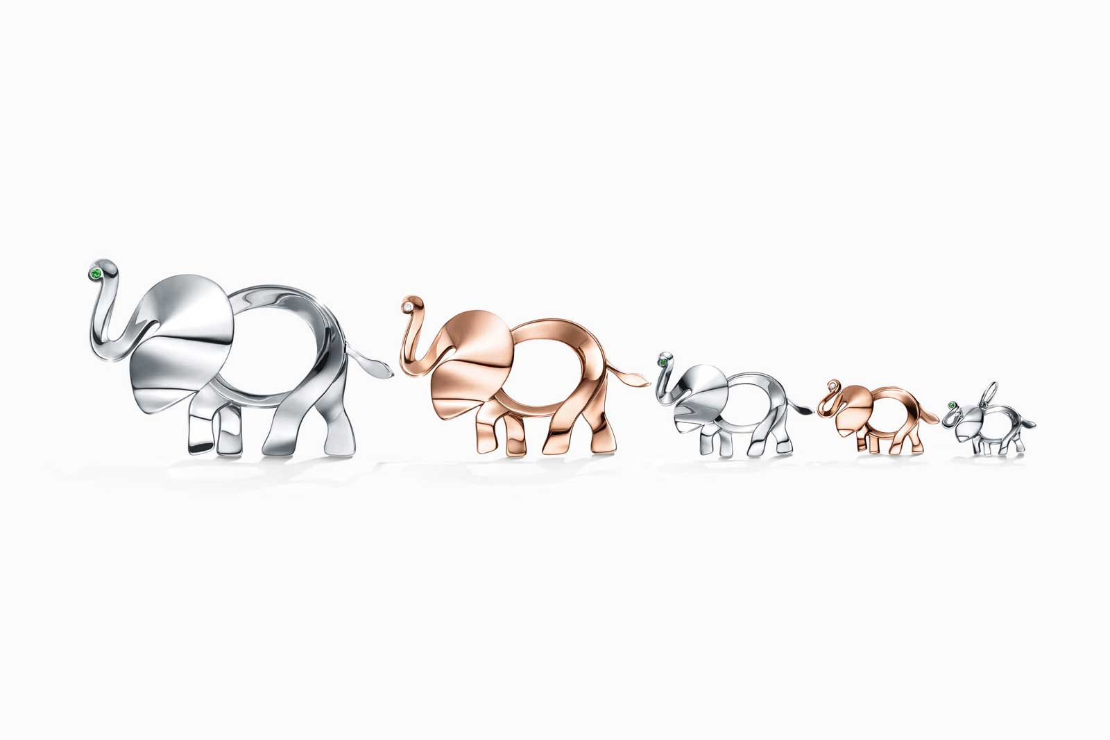 Tiffany&Co. 'Save the Wild' brooches and charm with diamonds or emeralds in 18k rose gold or sterling silver