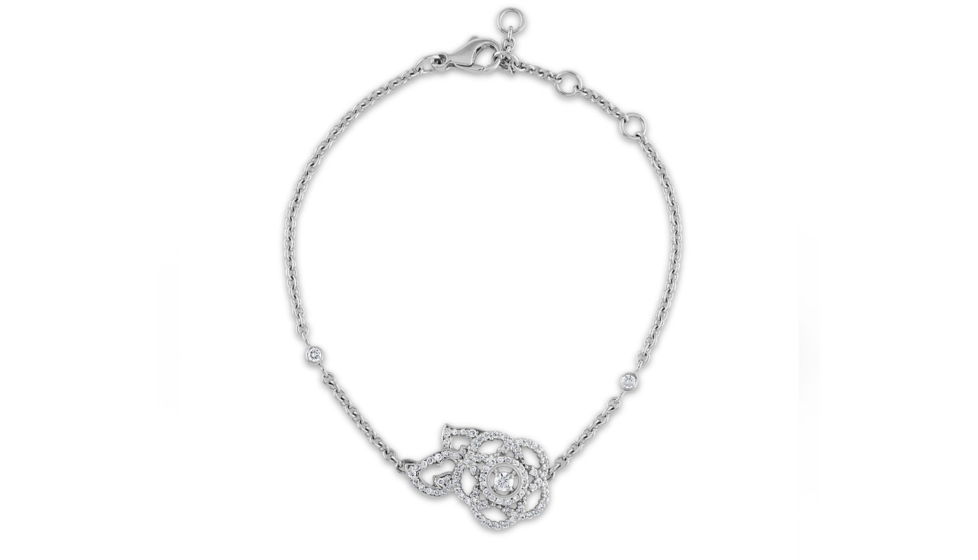  Chanel 18K White Gold Camelia Diamond Bracelet
