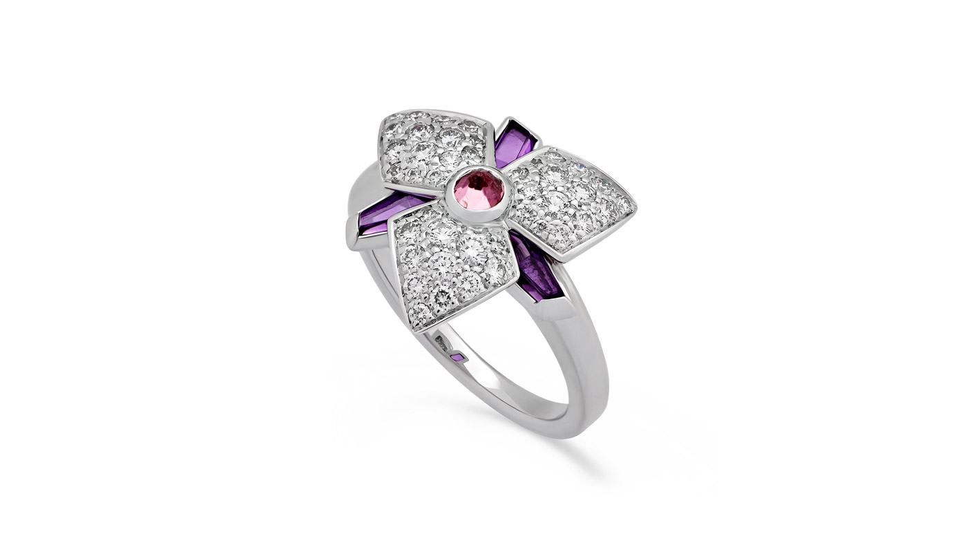  Cartier 18K White Gold Amethyst & Diamond