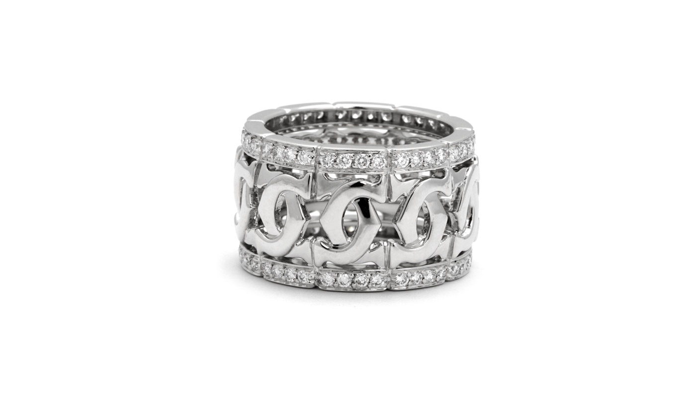  Cartier 18K White Gold Diamond Wide Band Ring