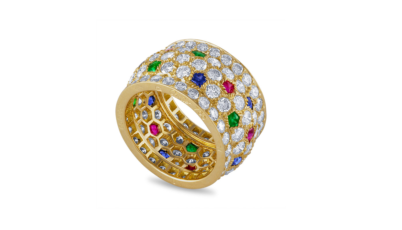 Cartier 18K Yellow Gold Sapphire, Emerald , Ruby and Diamond Ring 