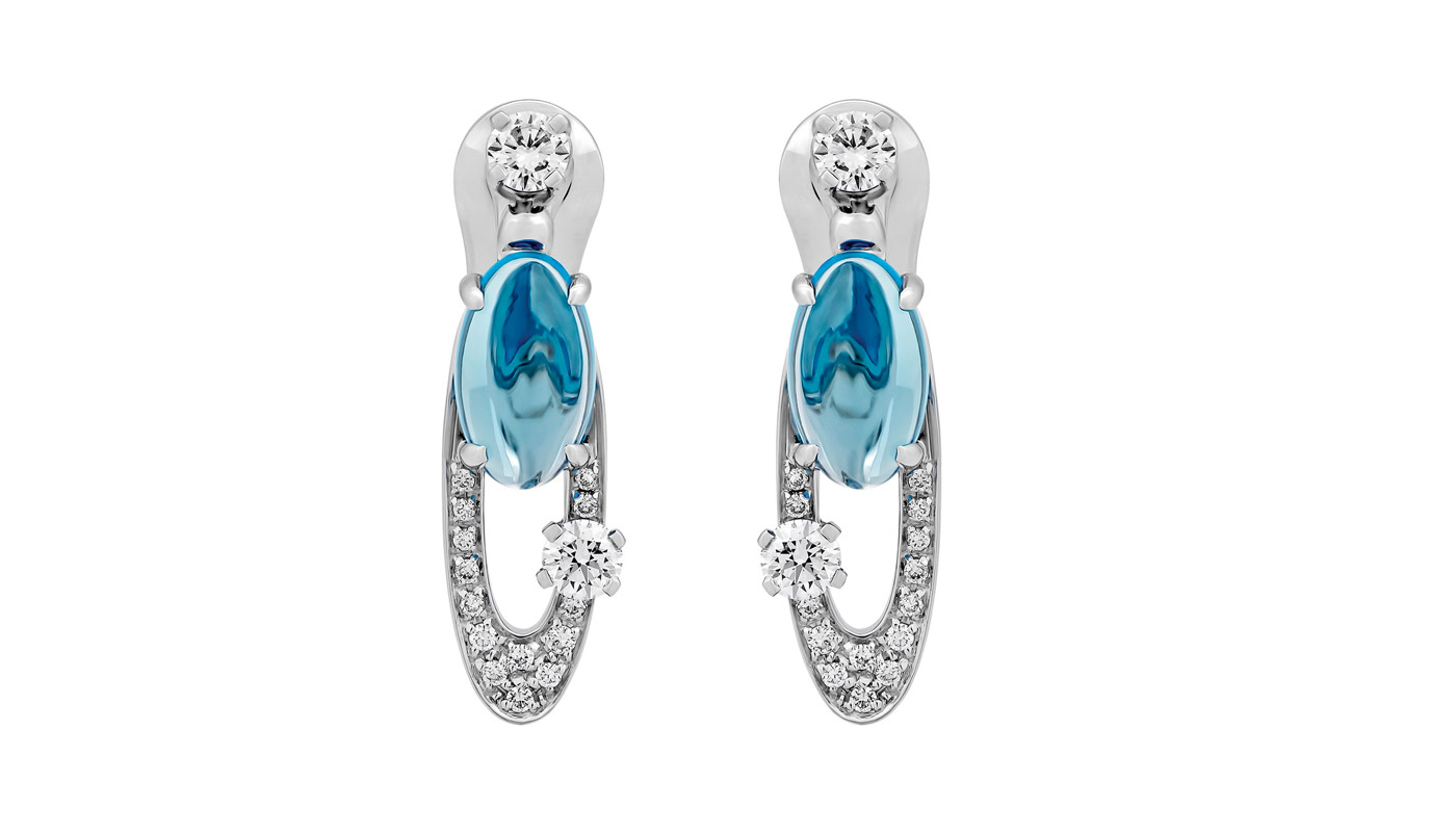  Bvlgari Elisia 18K White Gold Blue Topaz & Diamond Earrings