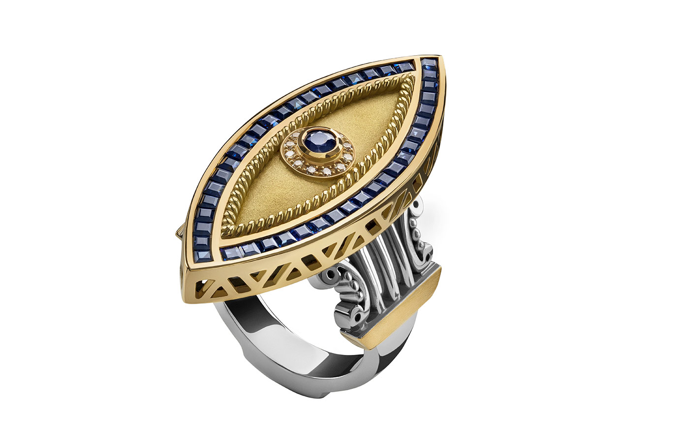  Ottoman Eye ring with diamonds and sapphires from Azza Fahmy The Gypsy collection