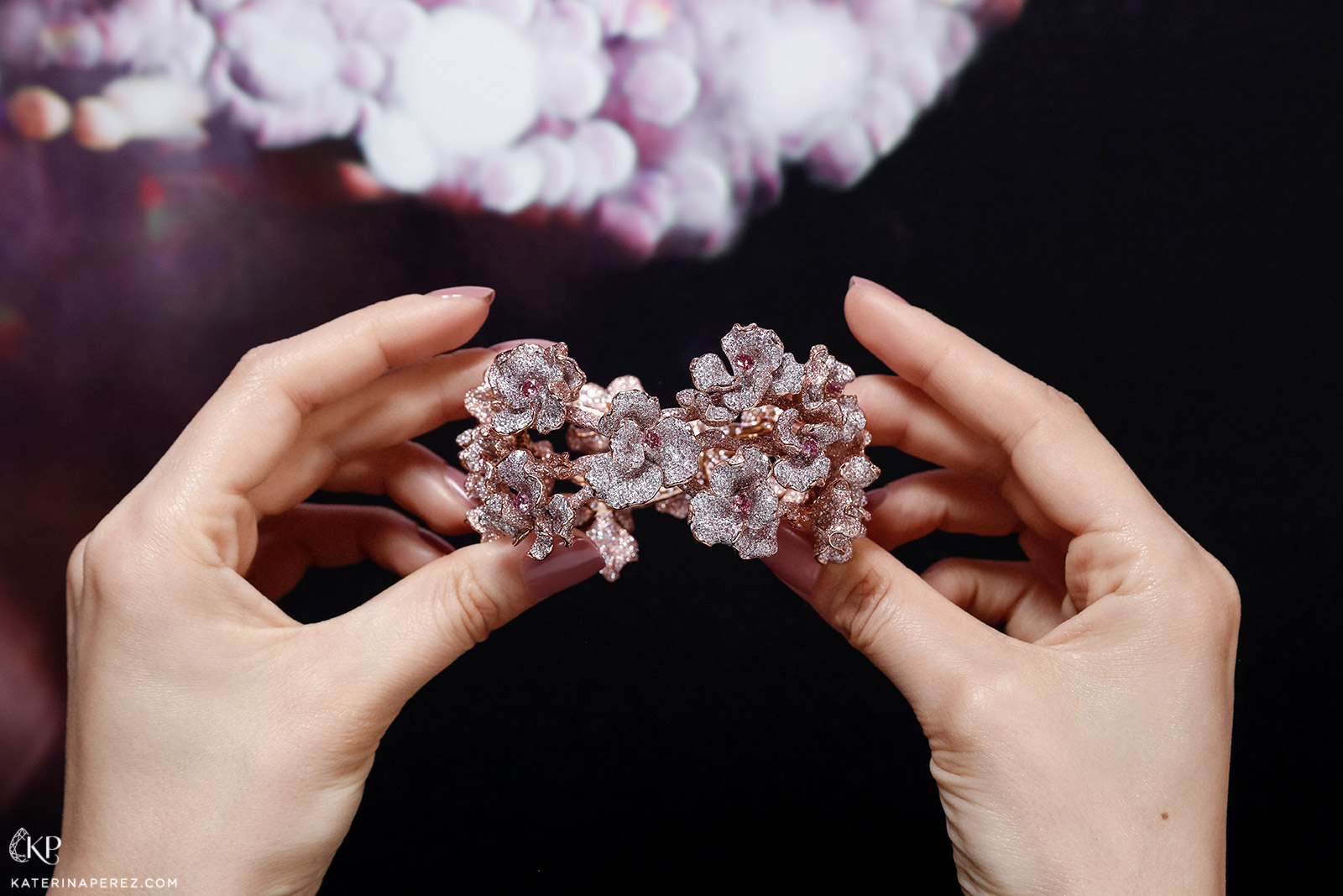  Neha Dani ‘Amaranté’ cuff with 12,000 fancy pink diamonds and 18 certified vivid purplish pink diamonds, totalling 72.83ct