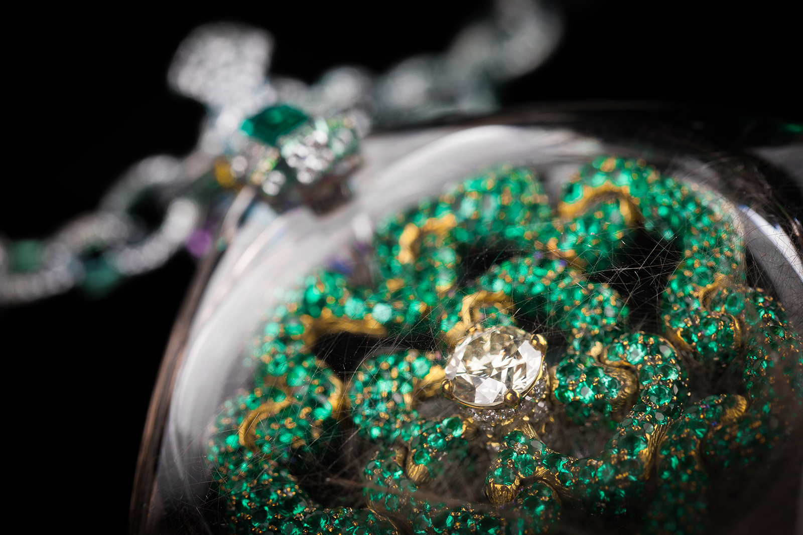  Wallace Chan ‘Secret Abyss’ necklace  with 10.05ct yellow diamond, 1,111 emerald, amethysts, and a 211.74ct rutilated quartz in titanium
