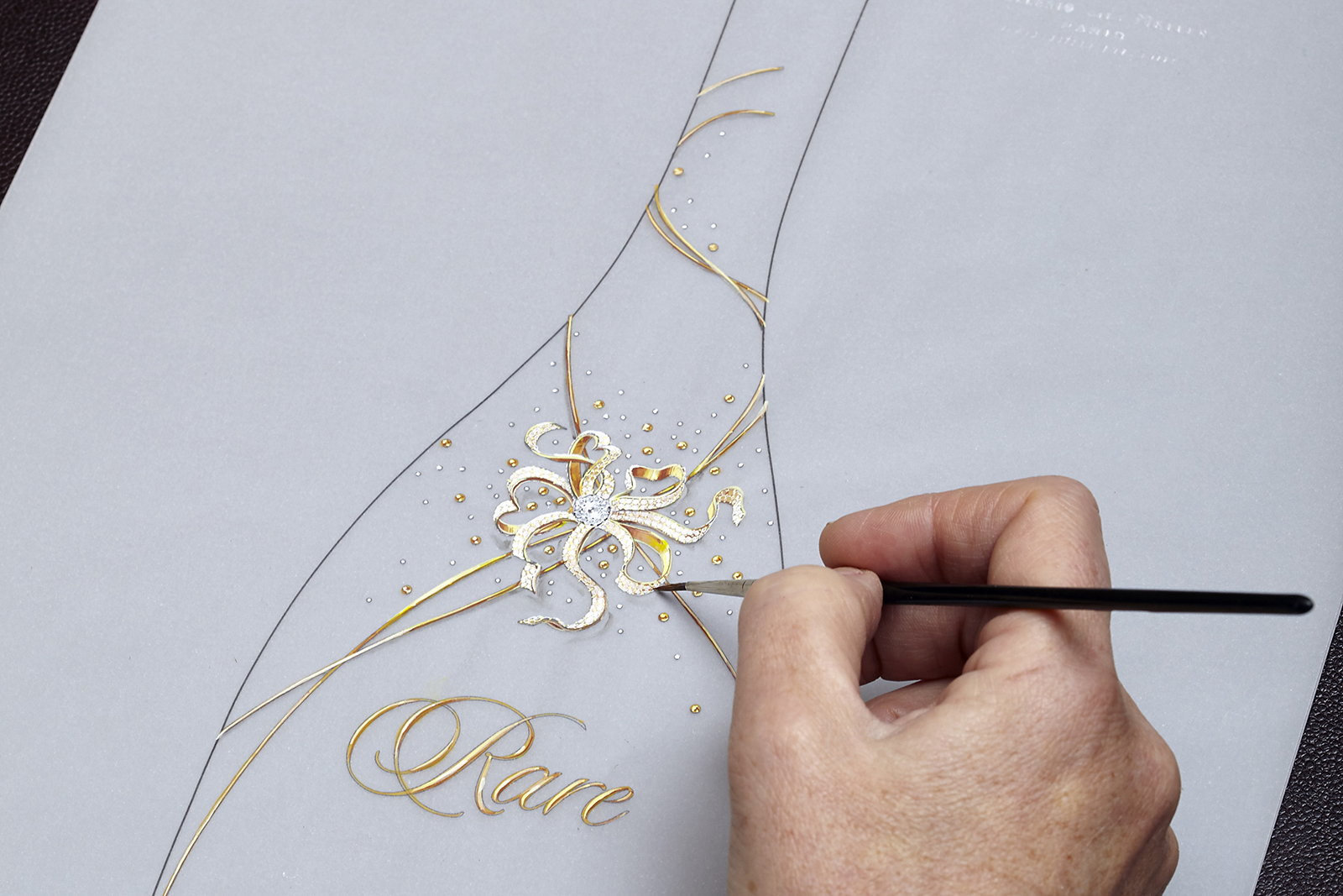  Rendering of Mellerio dits Meller and Piper Heidsieck  collaboration ‘Le Secret Rare’ prestige cuvée bottles 