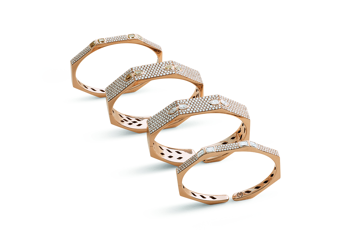  Crivelli bangles with diamonds in 18k yellow gold
