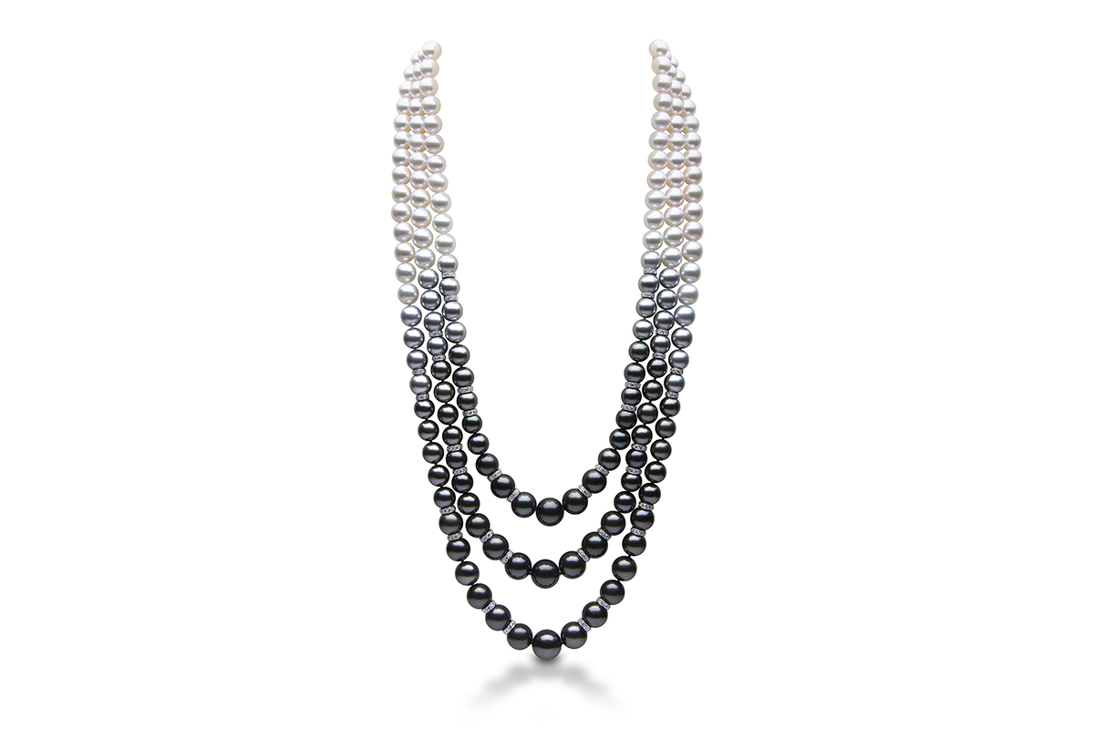  YOKO London necklace from the 'Twilight' collection with 8.3-12.9mm South Sea, Tahitian and Akoya pearls and diamonds in 18k white gold
