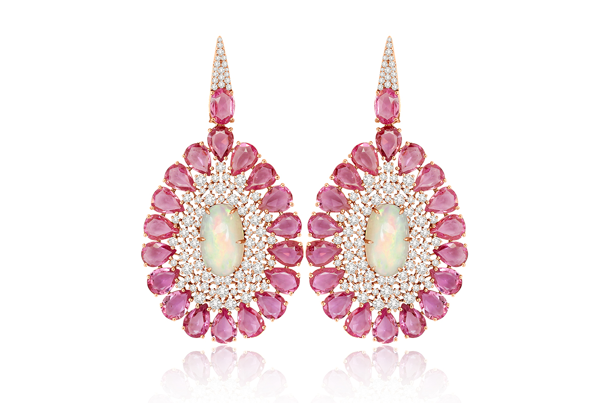  Sutra earrings with pink sapphires, opals and diamonds in 18k rose gold