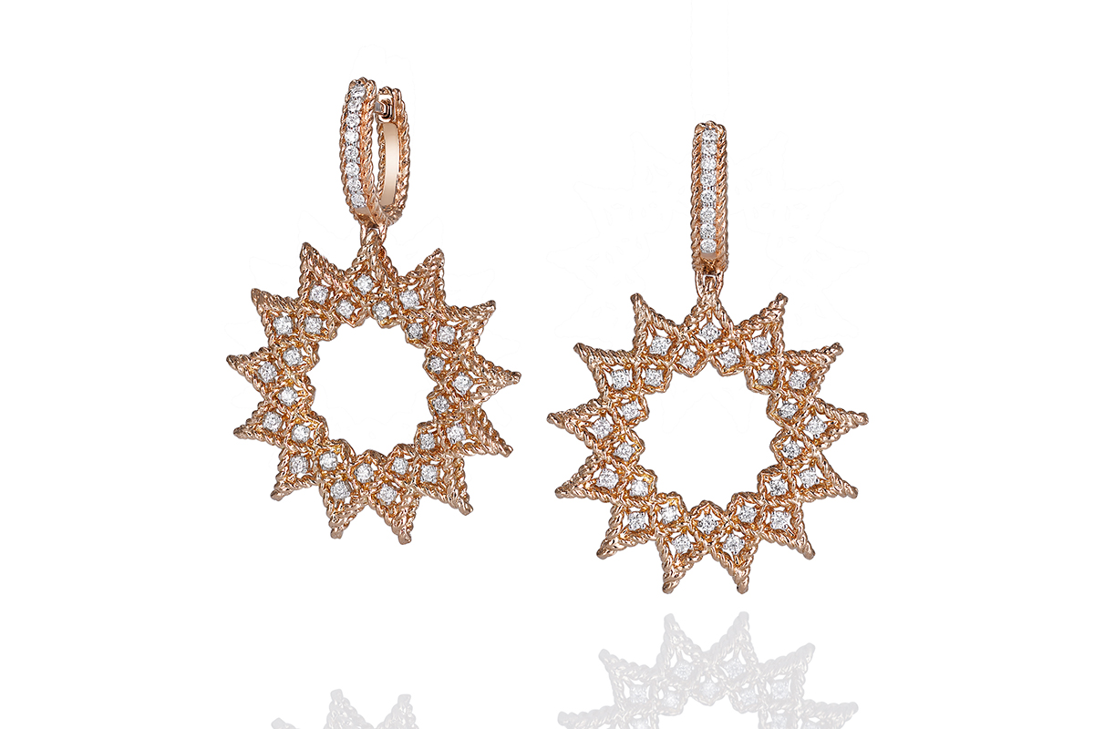  Roberto Coin earrings from the 'Princess Flower' collection with diamonds in 18k rose gold
