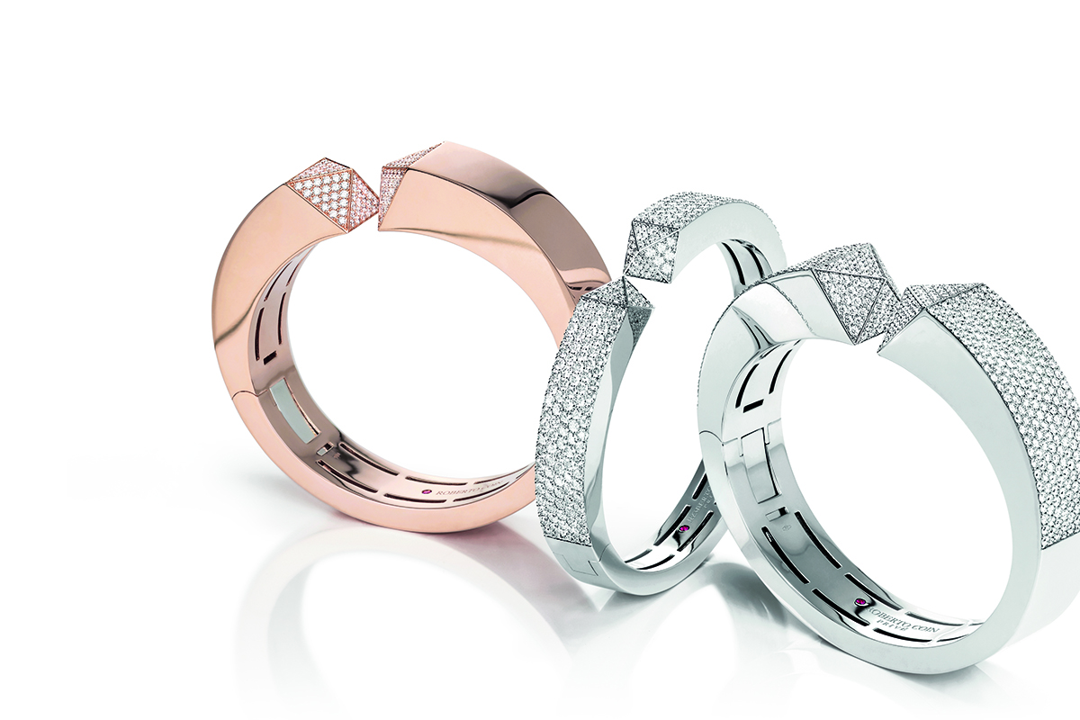  Roberto Coin bangles from the 'Princess Flower' collection with diamonds in 18k white and rose gold