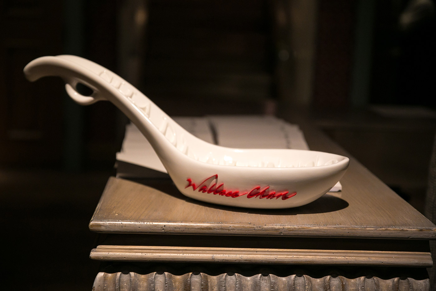  Wallace Chan's porcelain spoon at the 'Shapeshifter: The Multiverse of Wallace Chan' event in New York