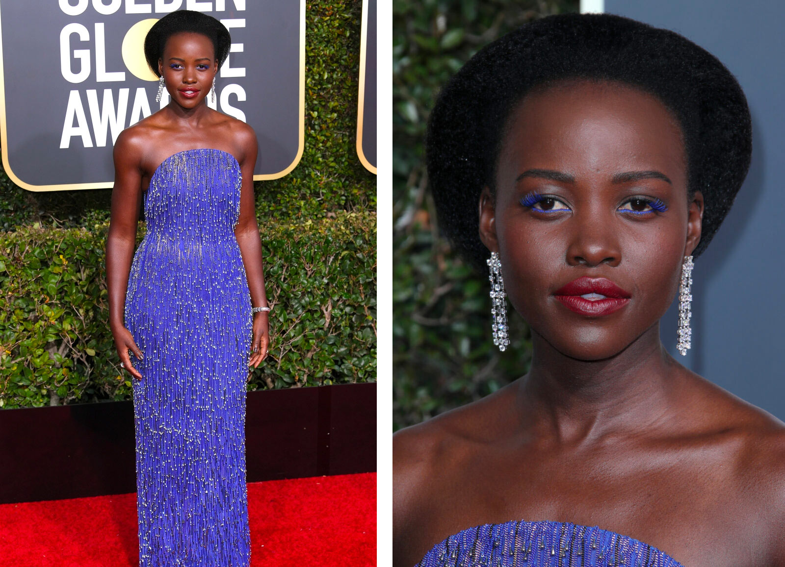  Lupita Nyong’o wearing Bulgari diamond earrings at Golden Globes 2019