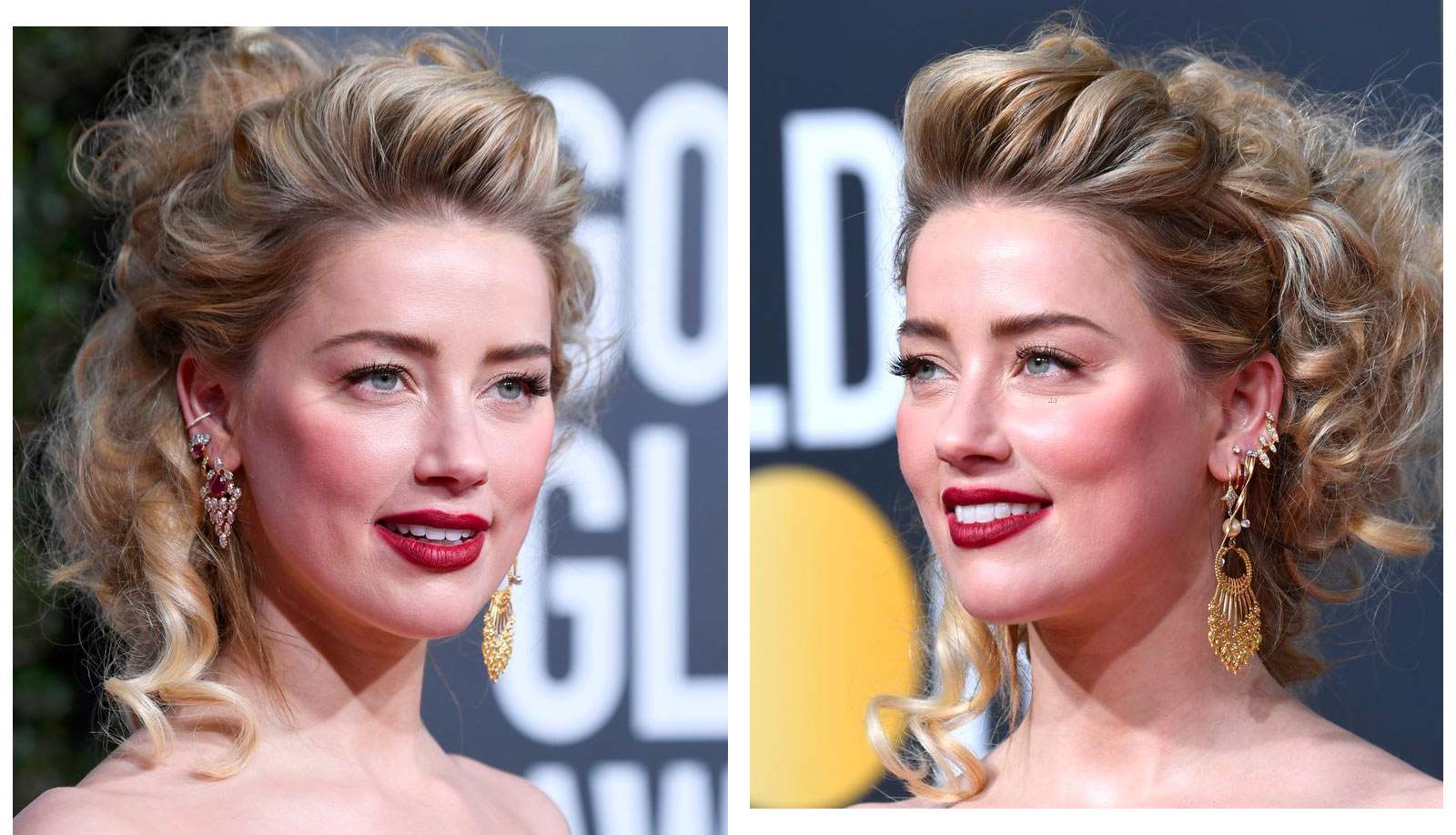 Amber Heard at Golden Globes 2019 wearing jewellery Hanut Singh, Amwaj, Marli, Marco Bicego