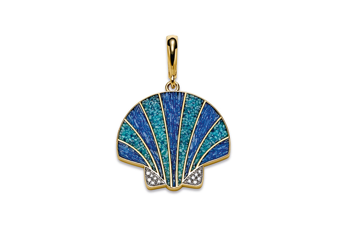  SICIS shell charm with micromosaic and diamonds in 18k yellow gold