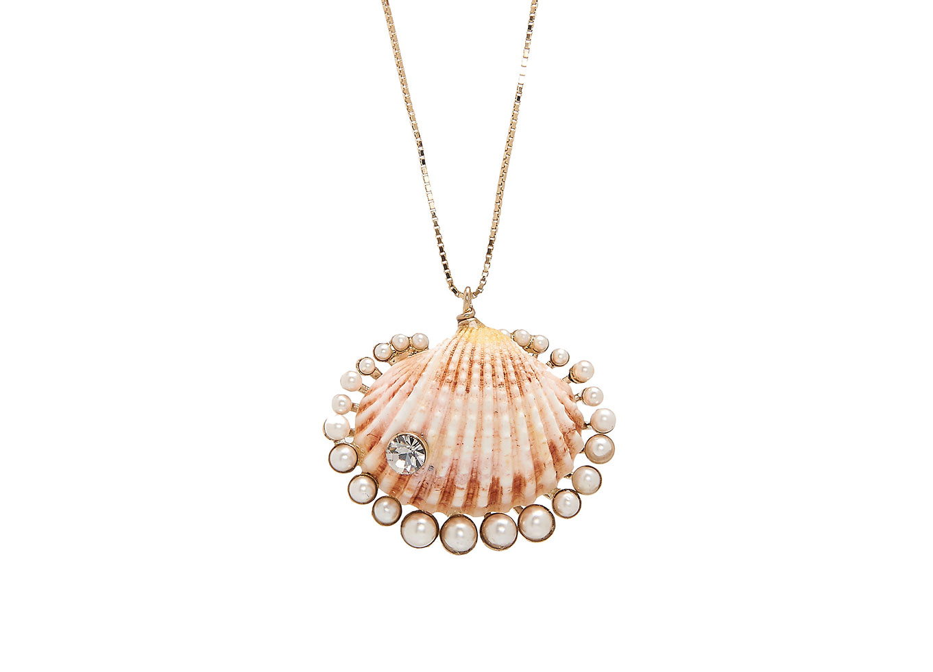  Etro pendant necklace with faux pearl and crystal in gold tone shell
