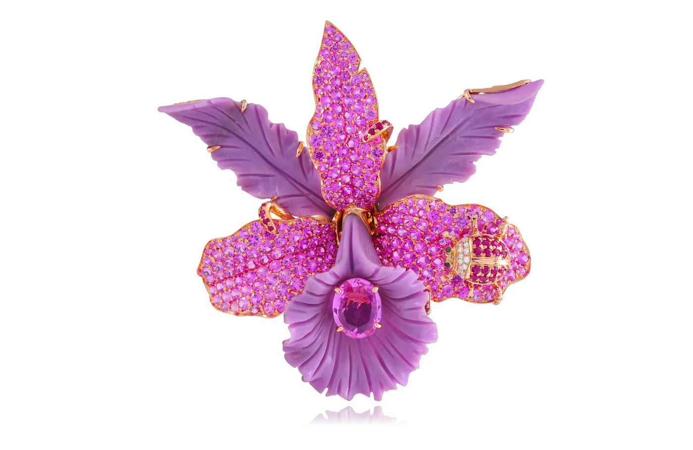 Lydia Courteille 'Orchid' ring with pink sapphires, diamonds, pink phosphosiderite and 18k rose gold