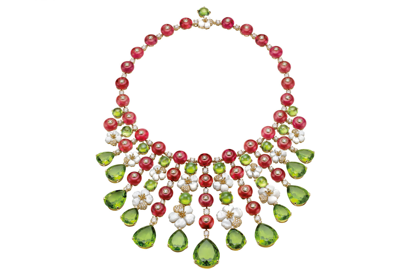  Bulgari ‘Giardini Italiani’ necklace with peridot, mother of pearl, diamonds and rubies in 18k white gold