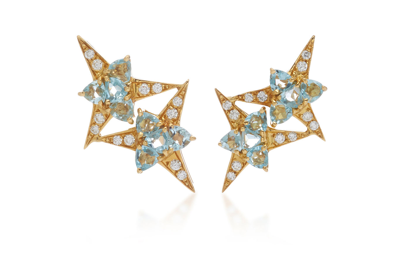  Carol Kauffmann 'Galactic Star' earrings with 4ct aquamarines and diamonds in 18k yellow gold 