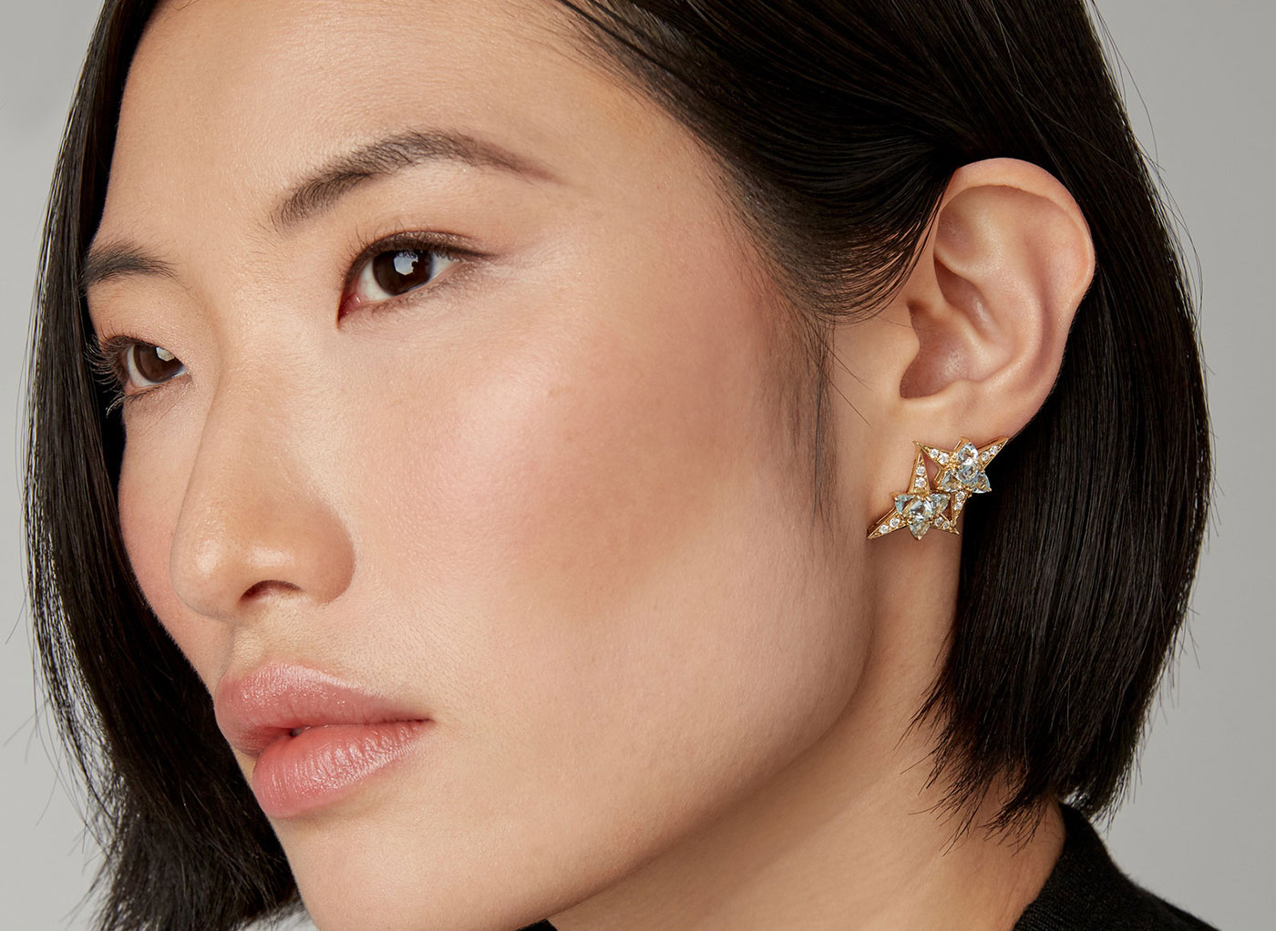  Carol Kauffmann 'Galactic Star' earrings with 4ct aquamarines and diamonds in 18k yellow gold
