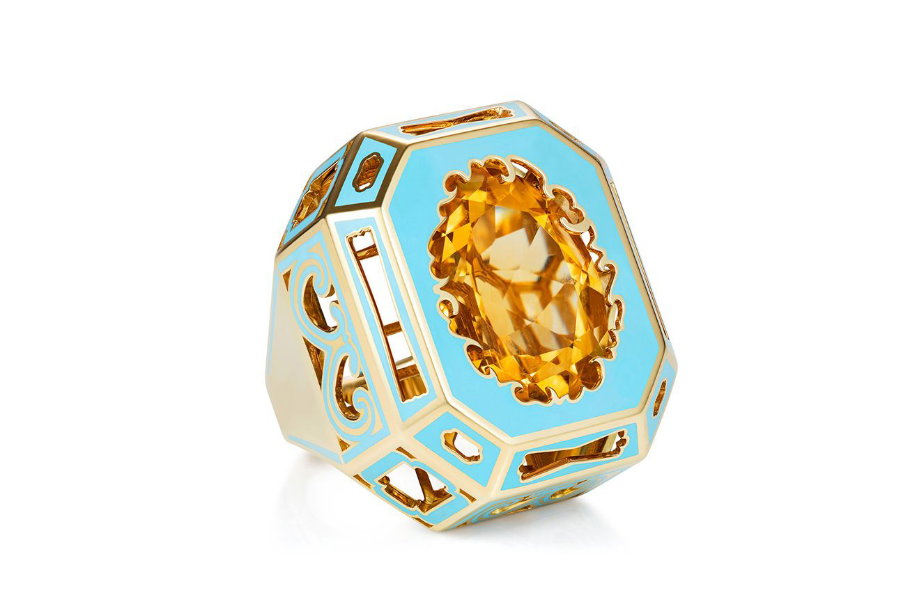  Aisha Baker ‘Mystere’ ring with 19.79ct citrine, enamel and yellow gold