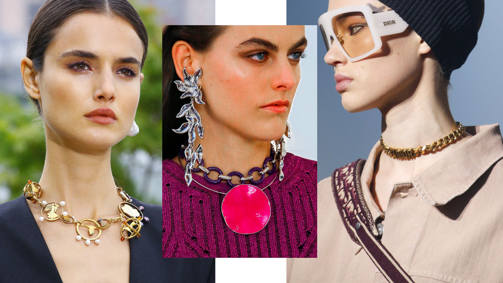 From left to right: Spring/Summer 2019 catwalk jewellery from Oscar de la Renta, Chloé and Dior