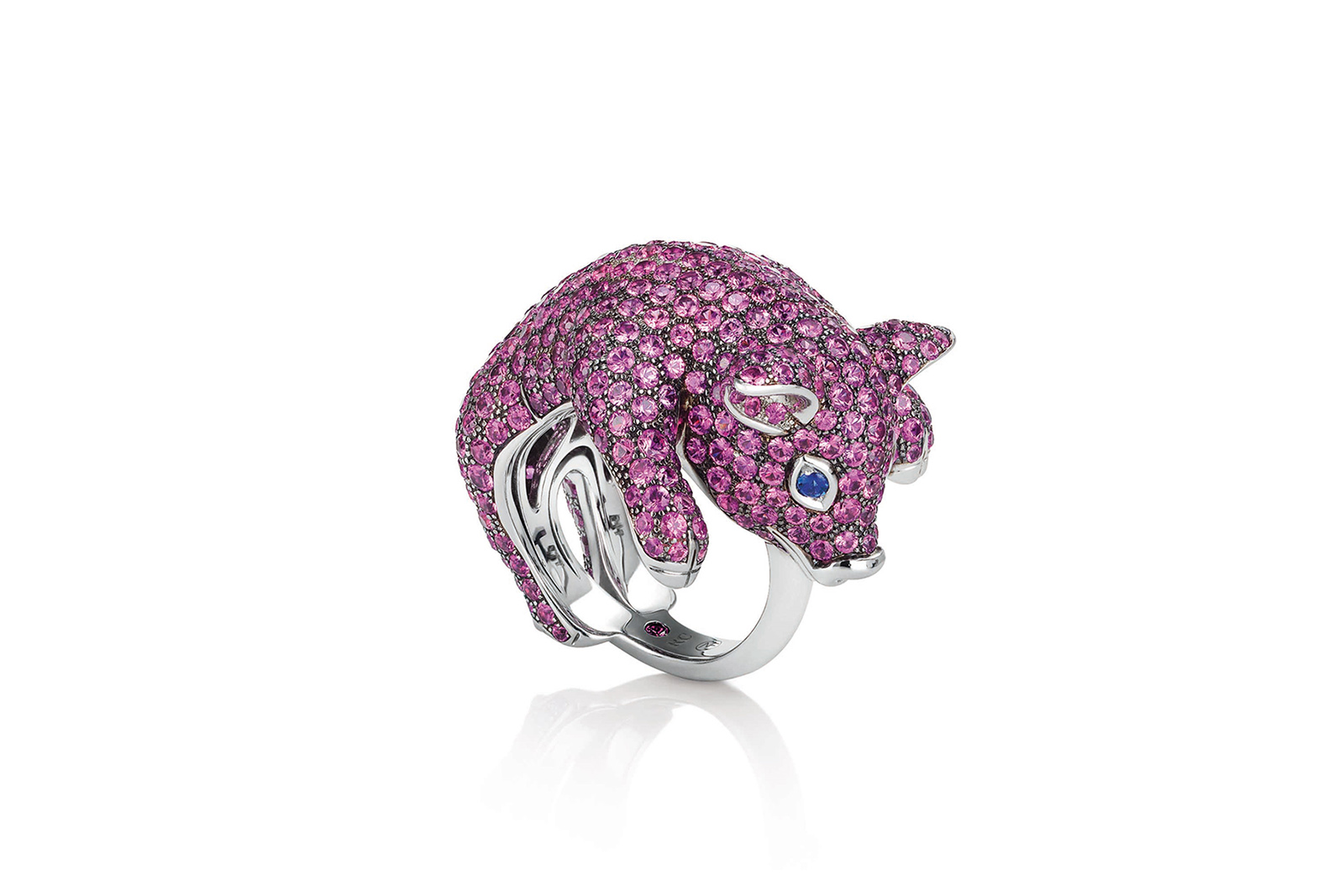  Roberto Coin ring with pink and blue sapphire in white gold