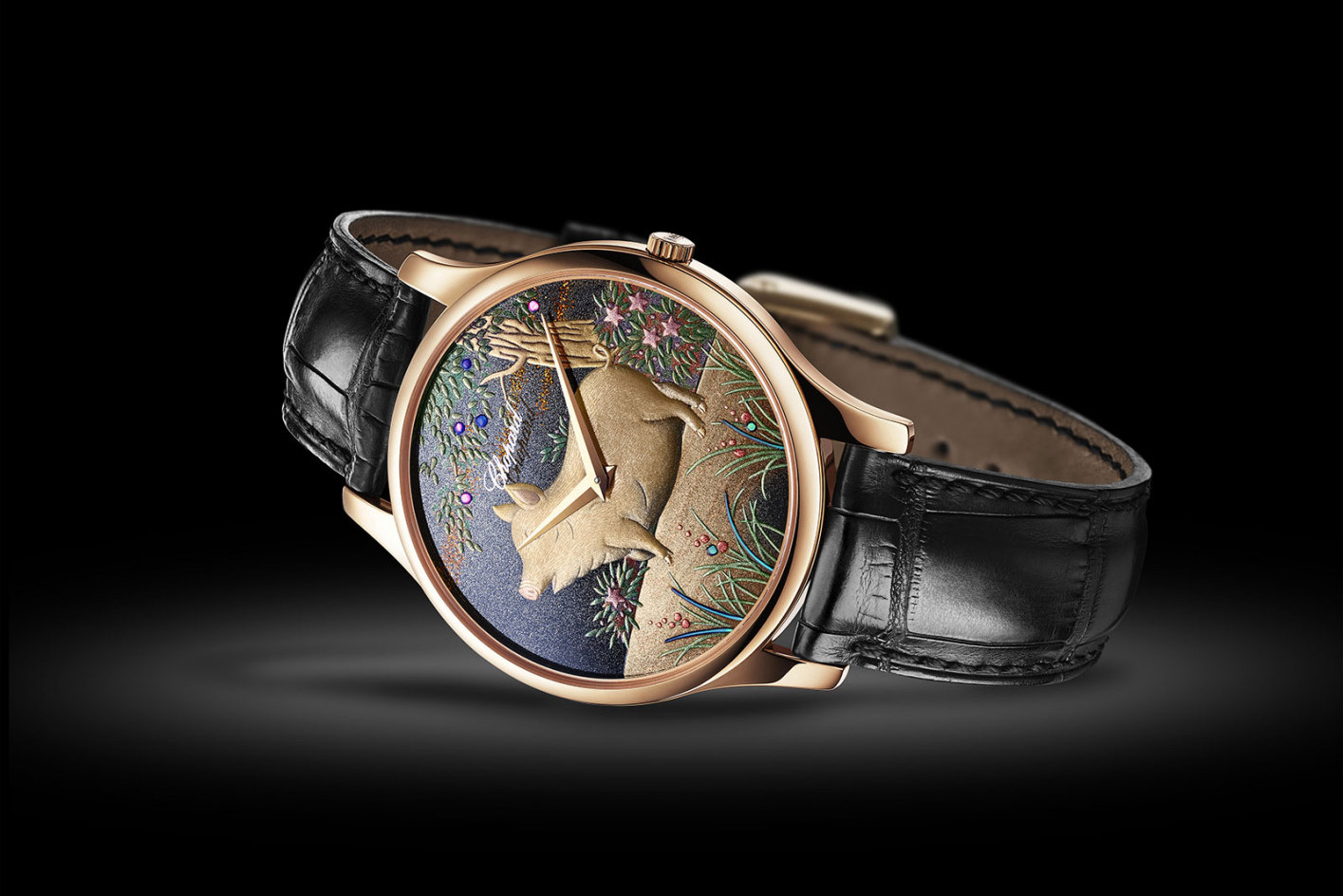Chopard  ‘L.U.C XP’ watch with engraved gold pig and Urushi lacquer decoration by Master Kiichiro Masamura