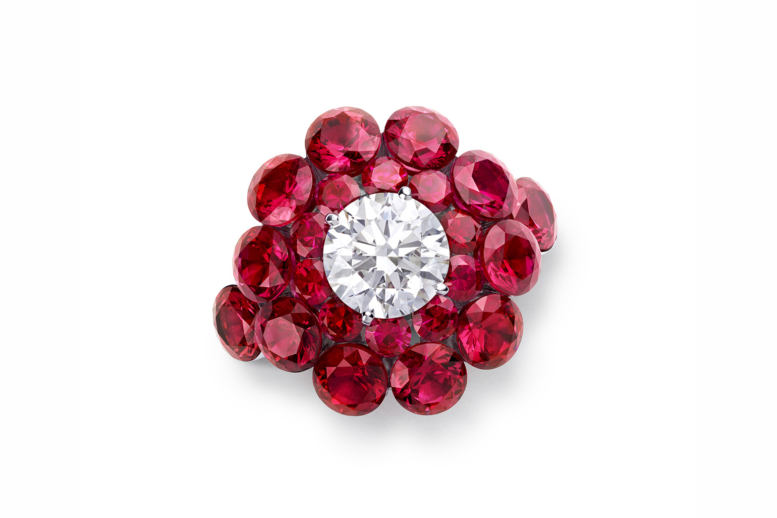  Chopard 'Magical Setting' ring with a  central 1.7 carat diamond and rubies in 18k white gold