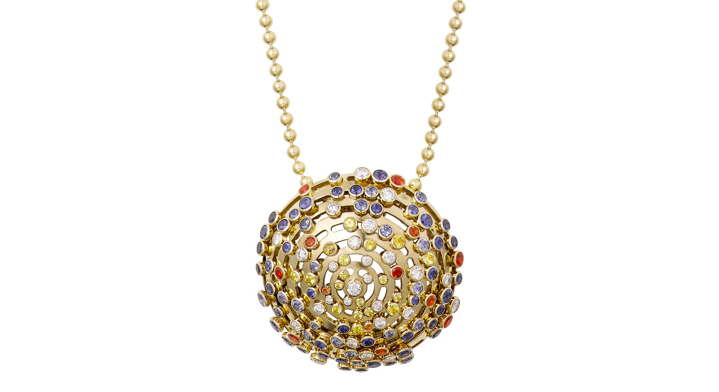  Cartier 'Lights of the Earth' pendant necklace from the 'Les Galaxies de Cartier' collection with yellow and blue sapphires, fire opals and diamonds in 18k yellow gold