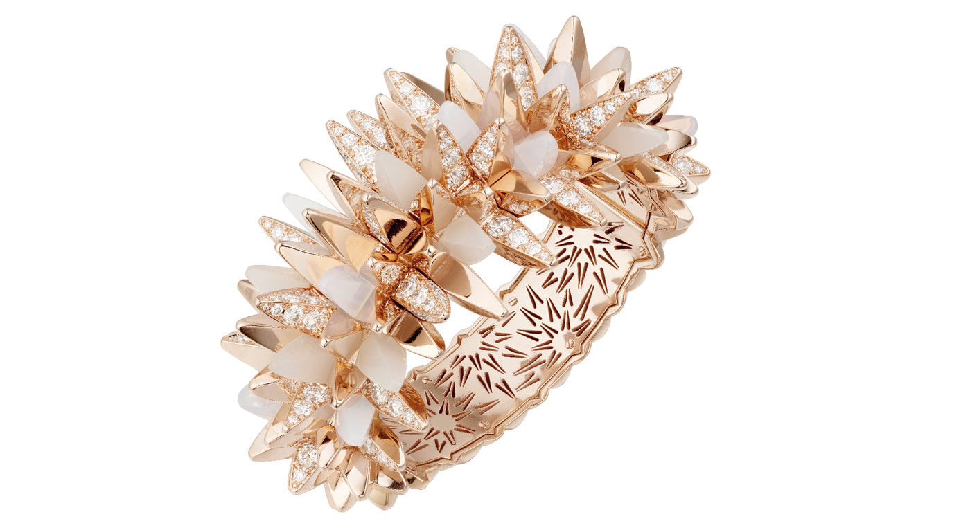  Cartier 'Fractal Meteor' bracelet from 'Les Galaxies de Cartier' collection with diamonds, moonstone and milky quartz in 18k rose gold