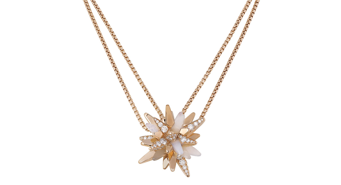  Cartier 'Fractal Meteor' pendant from 'Les Galaxies de Cartier' collection with diamonds, moonstone and milky quartz in 18k rose gold