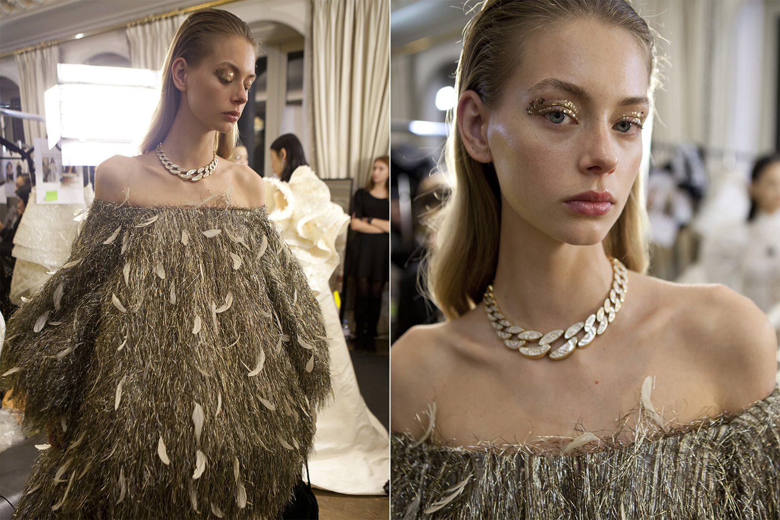  Bulgari necklace at the Ashi catwalk presentation with mother of pearl and diamonds in gold, circa 1976