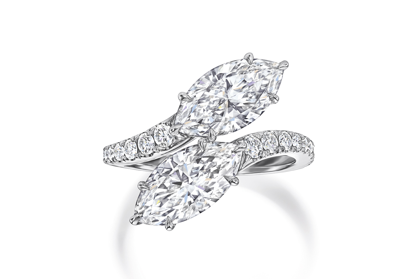  Harry Winston 'Bridal Couture' toi et moi engagement ring with 1.51ct marquise cut diamonds in platinum