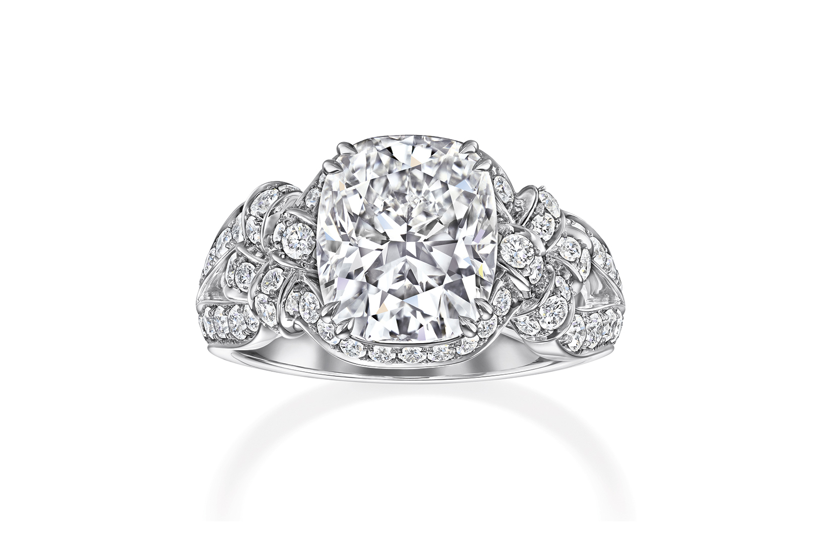  Harry Winston 'Bridal Couture' engagement ring with 3.15ct cushion cut feature diamond in platinum