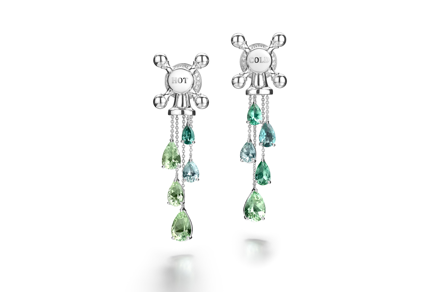  Suzanne Syz 'Tap' earrings with diamonds, tourmaline and enamel in white gold