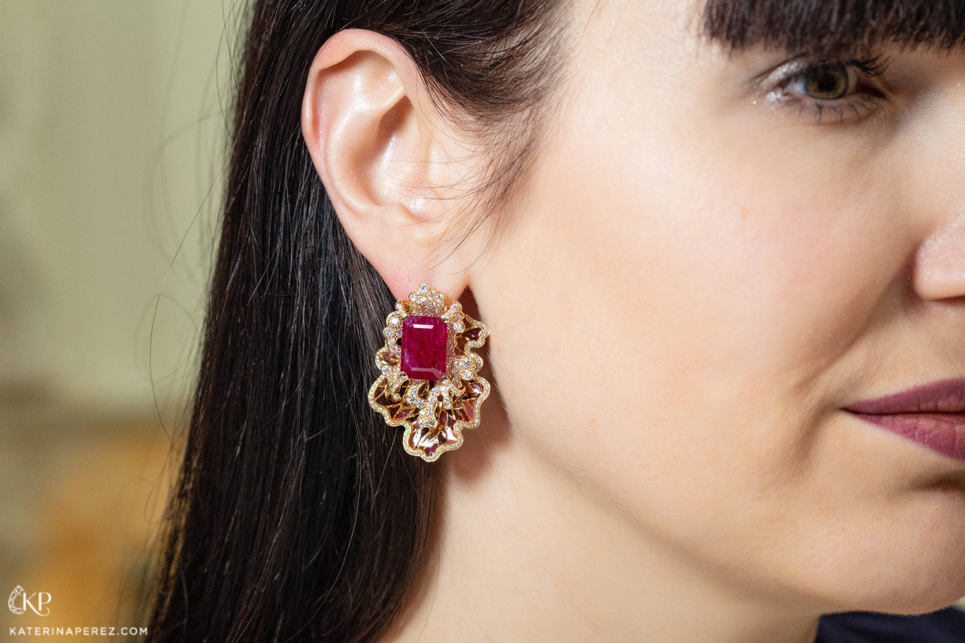 Masterstrokes ‘Birth of Venus’ earrings with 17.75ct rubies and 4.75ct diamonds in plique-a-jour and 18k yellow gold