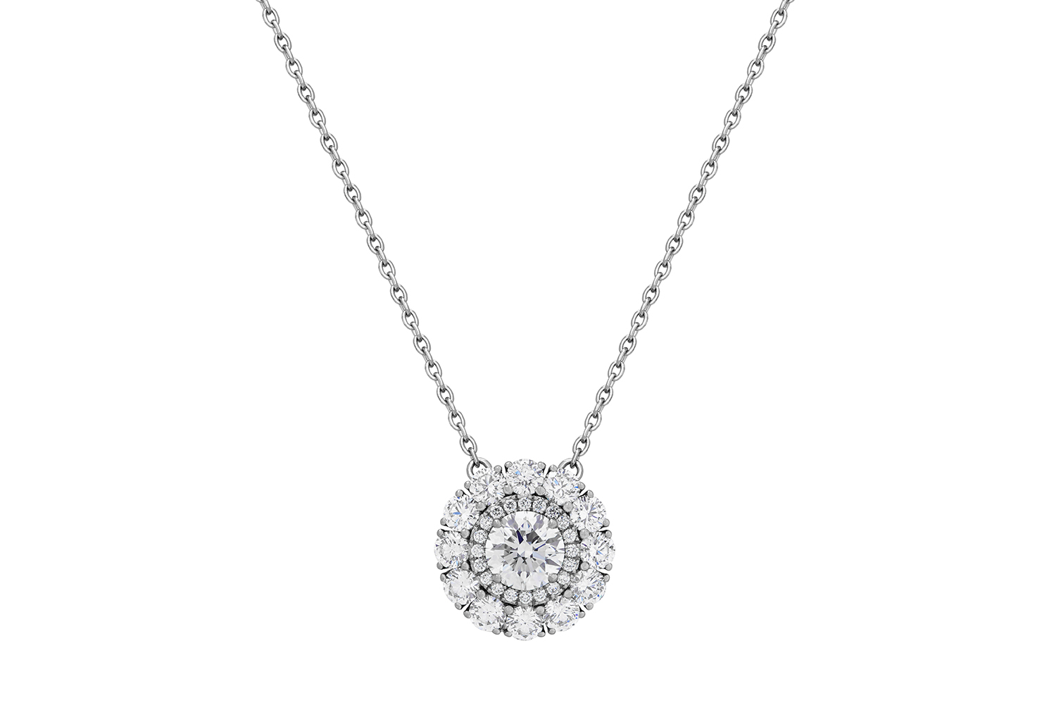  House of Garrard 'Harmony' double halo pendant with diamonds in white gold