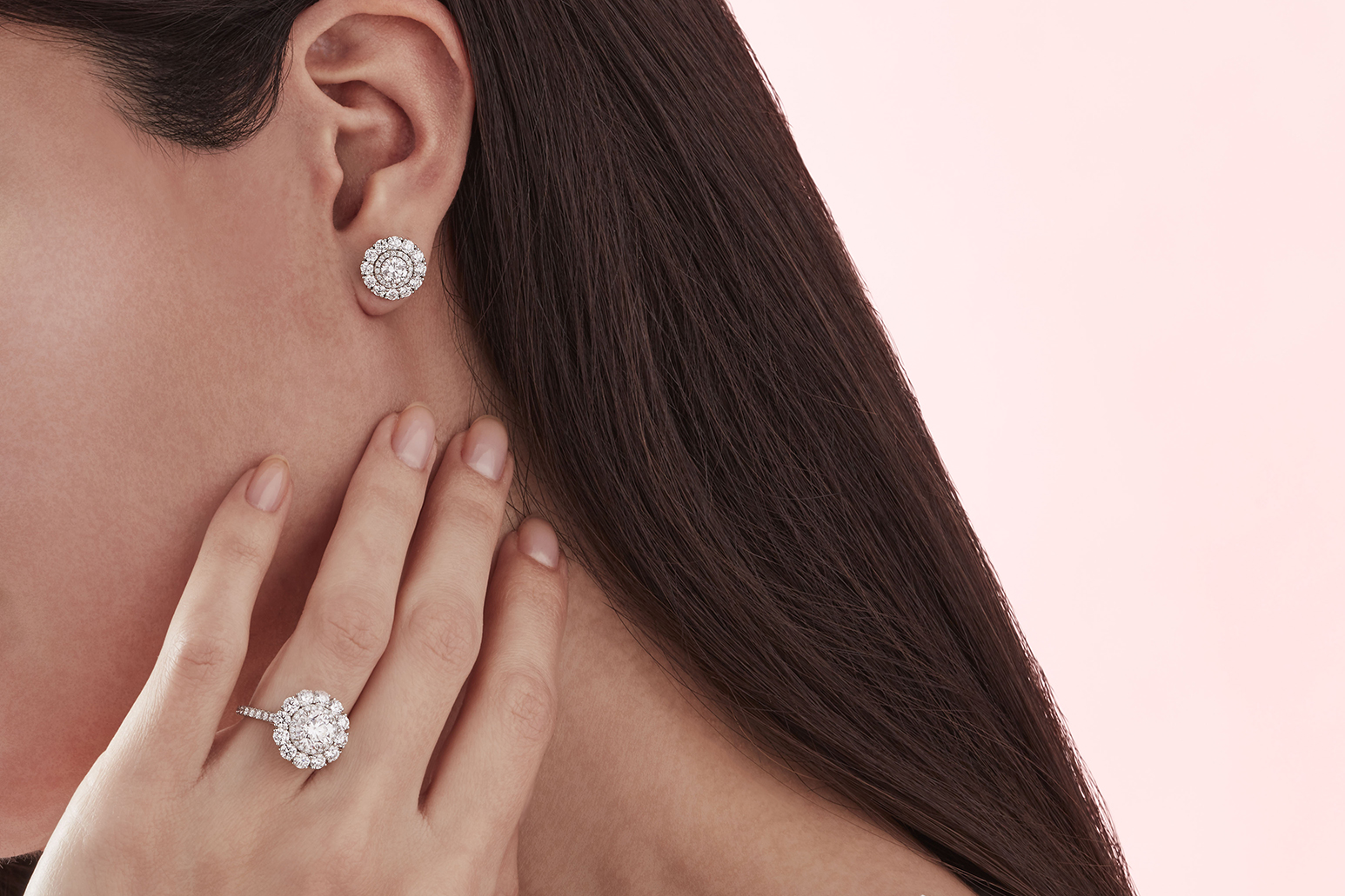 House of Garrard 'Harmony' double halo earrings and ring with diamonds in white gold